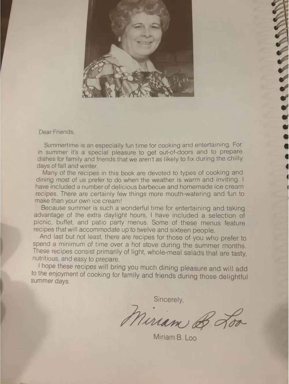 Vintage 1980 Miriam B. Loo’s Recipes for Summer Days Cookbook